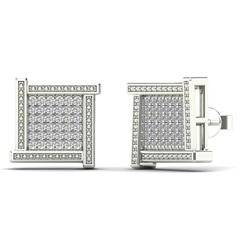 14K Solid Gold 0.18ctw Diamond Square Stud Earrings