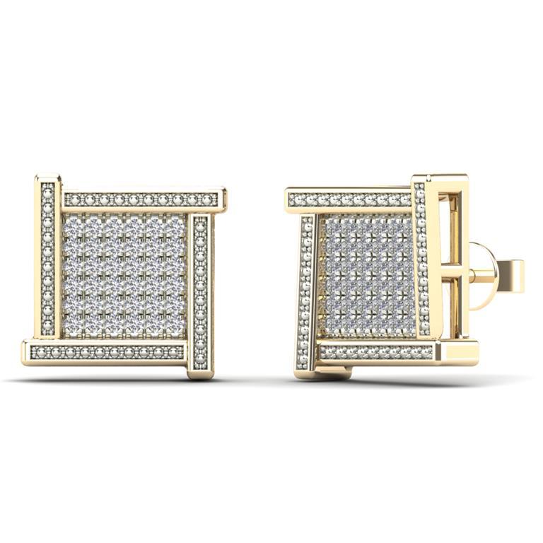 14K Solid Gold 0.18ctw Diamond Square Stud Earrings