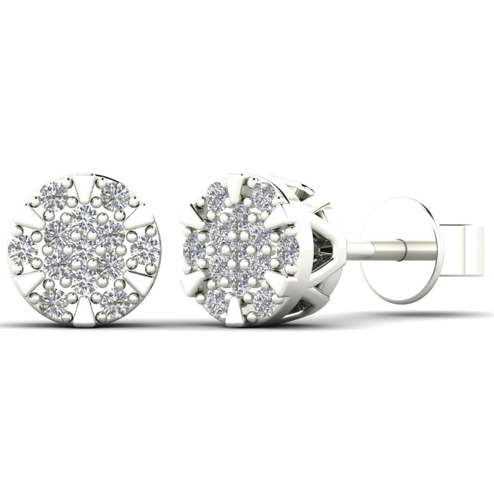 14K Solid Gold 0.08ctw Diamond Round Stud Earrings