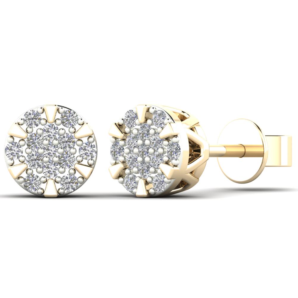 14K Solid Gold 0.08ctw Diamond Round Stud Earrings