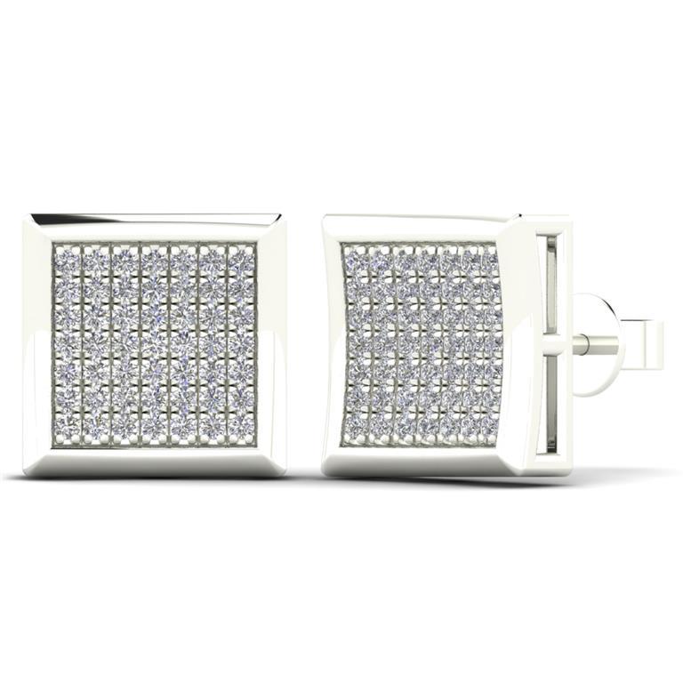 10K Solid Gold 0.20ctw Diamond Concave Square Stud Earrings