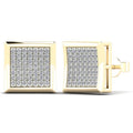10K Solid Gold 0.20ctw Diamond Concave Square Stud Earrings