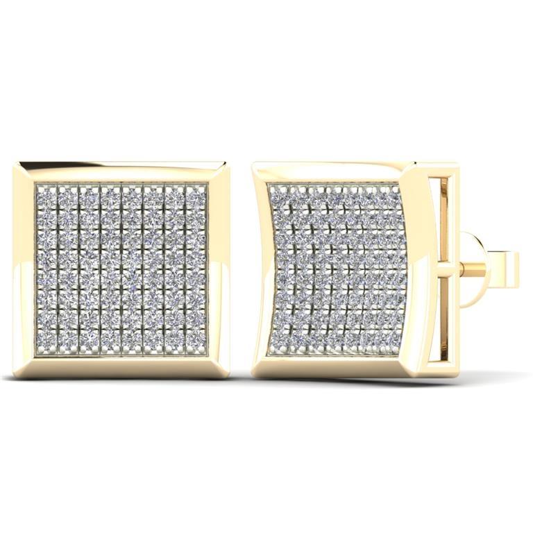 10K Solid Gold 0.25ctw Diamond Concave Square Stud Earrings