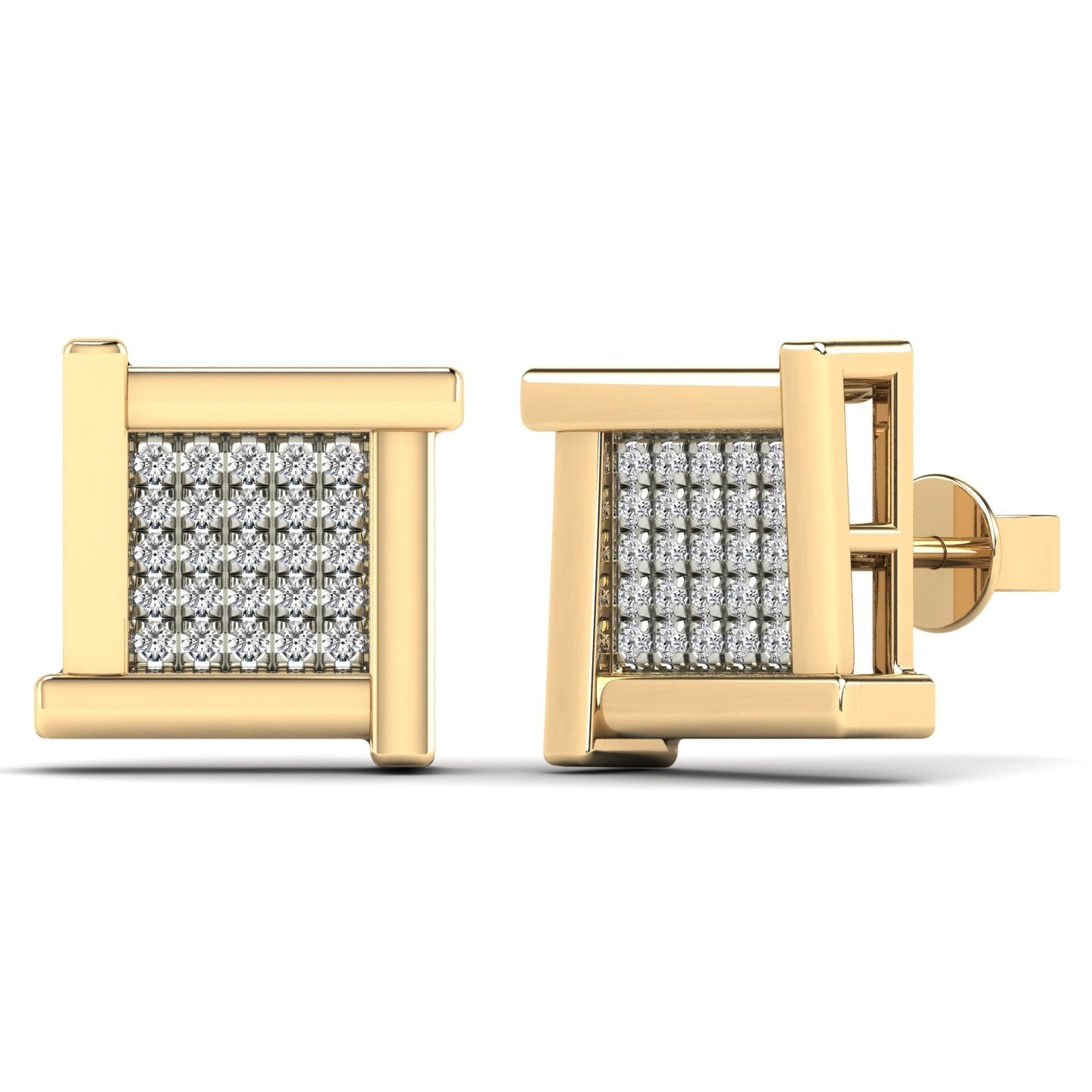 10K Solid Gold 0.13ctw Diamond Square Shape Stud Earrings