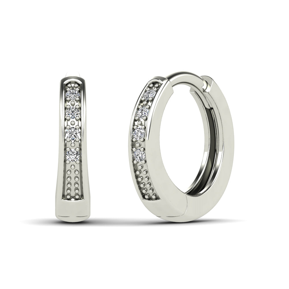 14K Solid Gold  0.03ctw Diamond Hoop Earrings