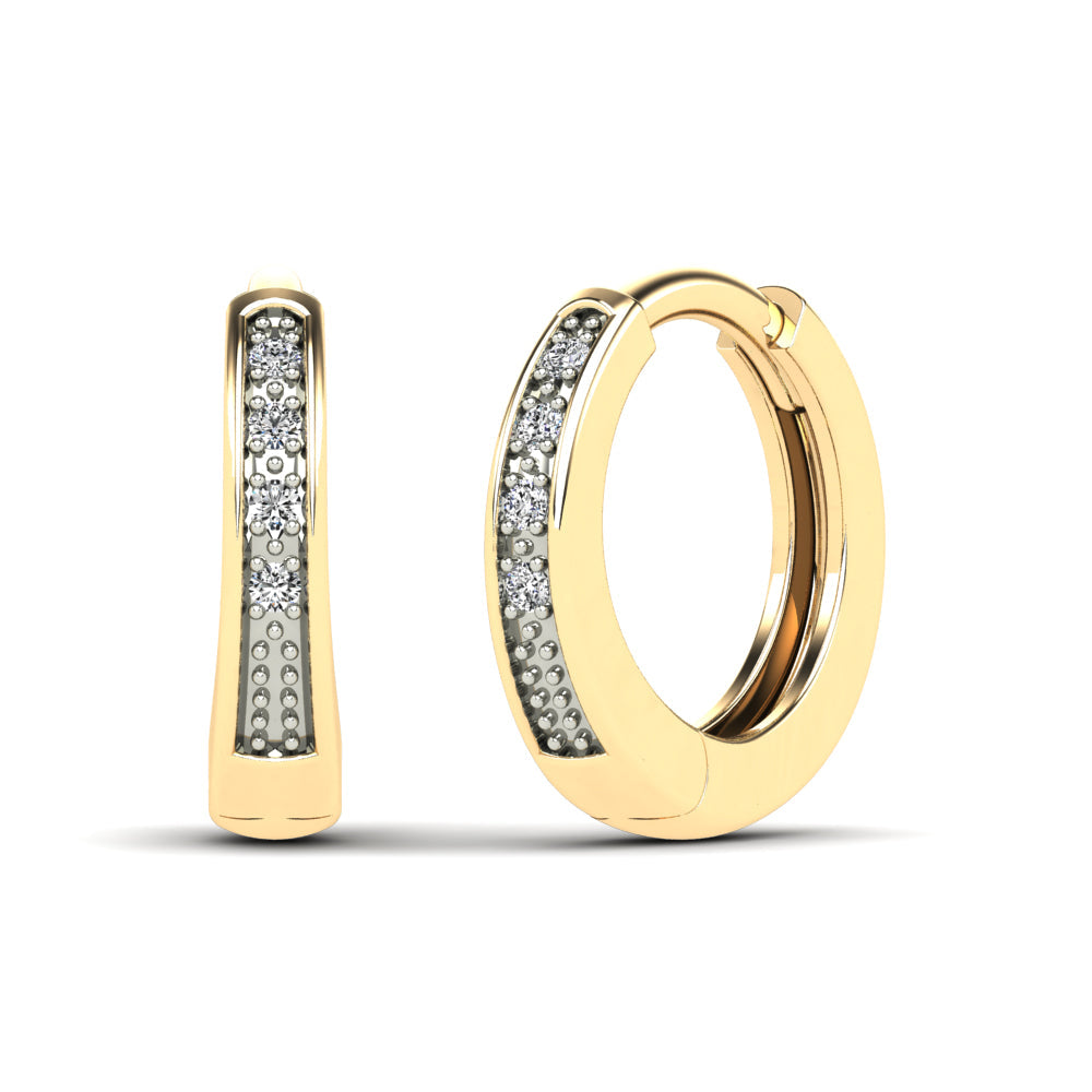 14K Solid Gold  0.03ctw Diamond Hoop Earrings