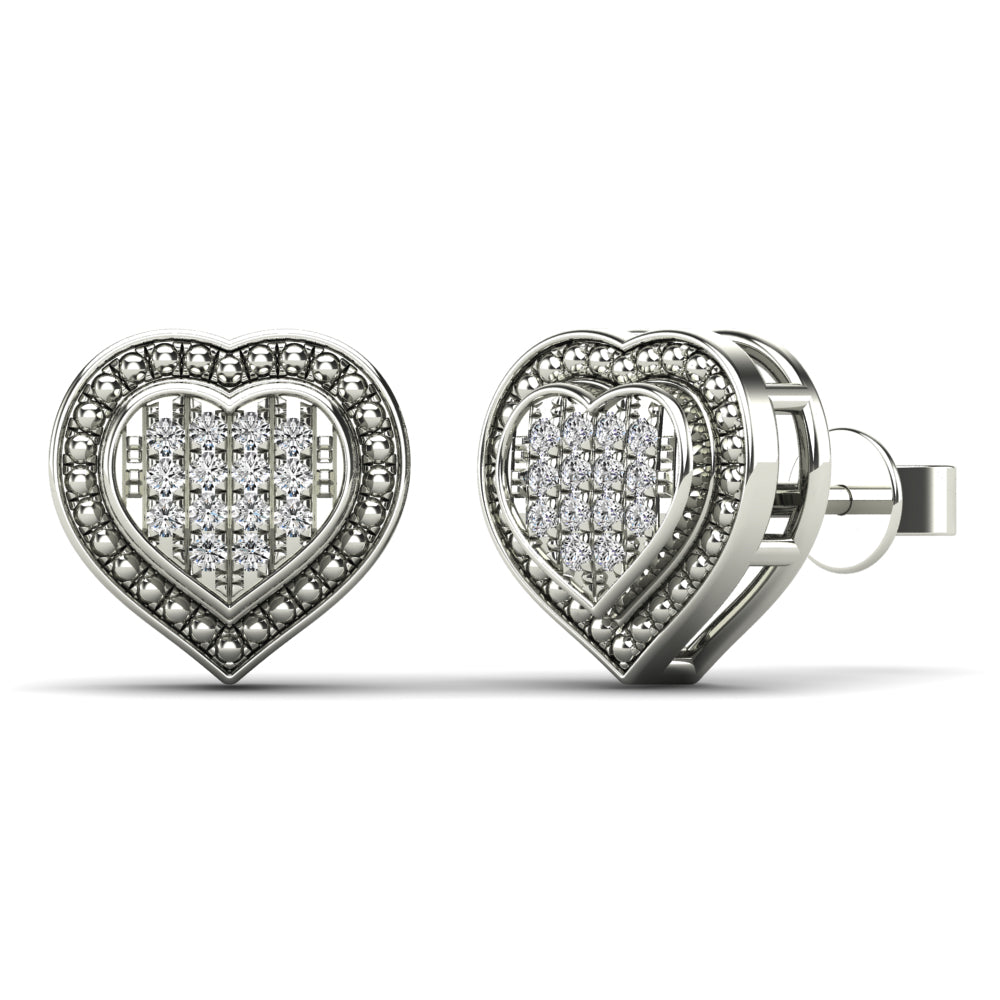 10K Solid Gold 0.06ctw Diamond Heart Stud Earrings