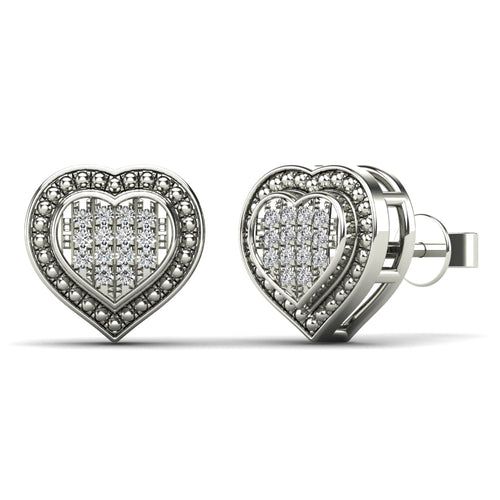 10K Solid Gold 0.06ctw Diamond Heart Stud Earrings