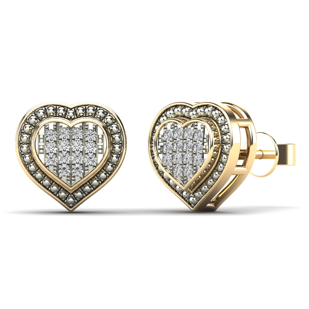 10K Solid Gold 0.06ctw Diamond Heart Stud Earrings