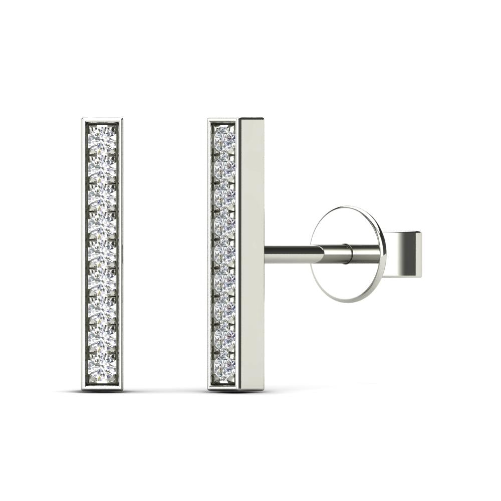 14K Solid Gold 0.06ctw Diamond Line Bar Stud Earrings