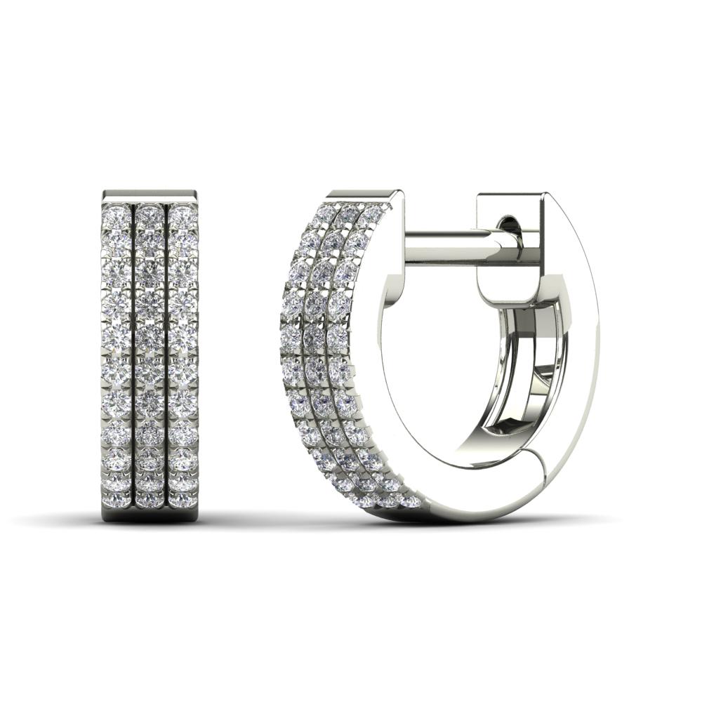 14K Solid Gold 0.17ctw Diamond Double Line Huggie Hoop Earrings