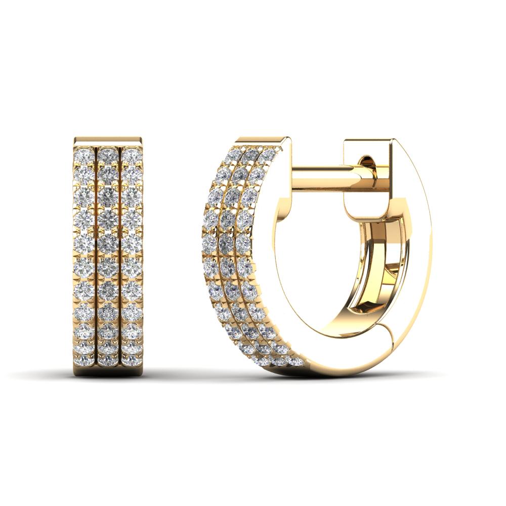 14K Solid Gold 0.17ctw Diamond Double Line Huggie Hoop Earrings