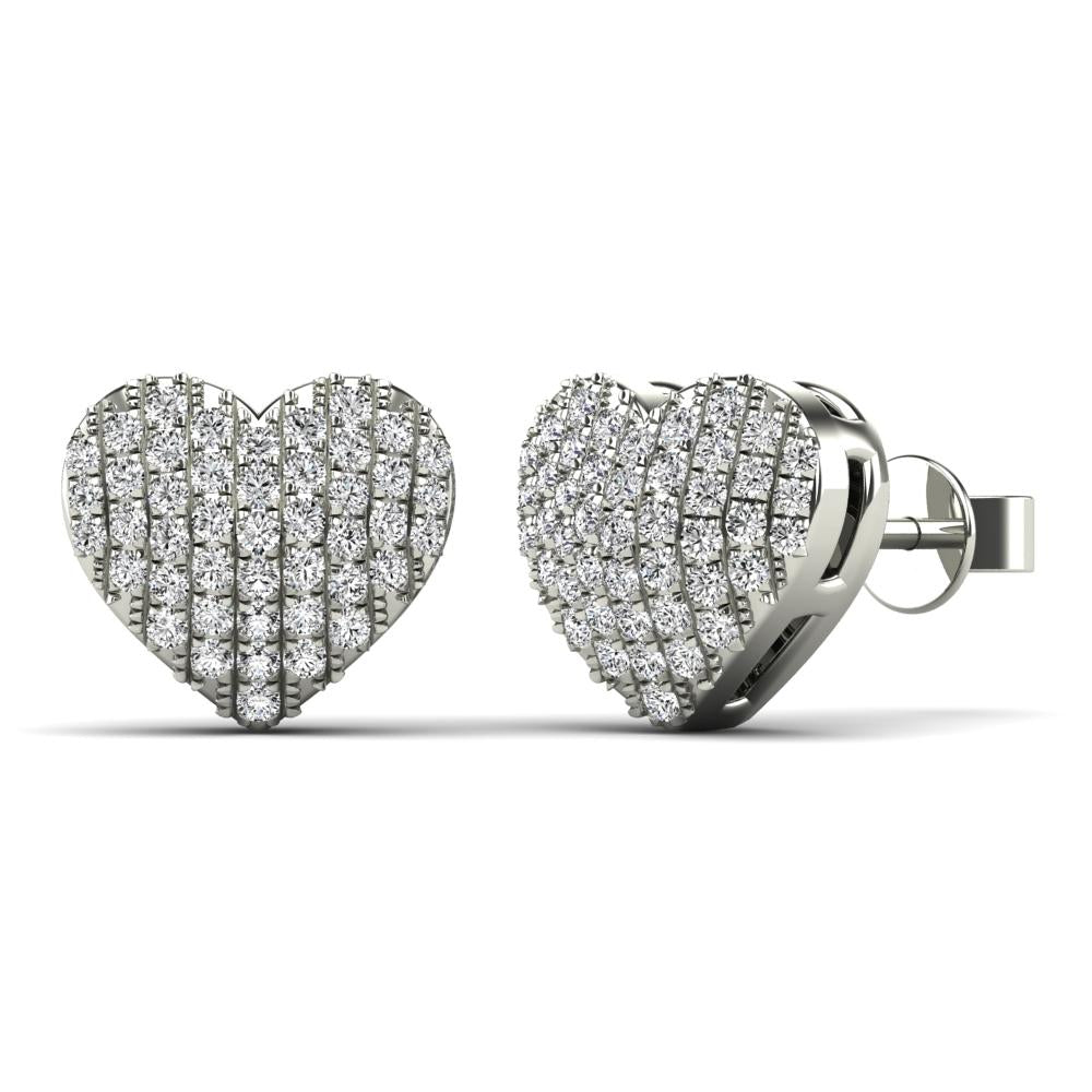 14K Solid Gold 0.25ctw Diamond Heart Stud Earrings
