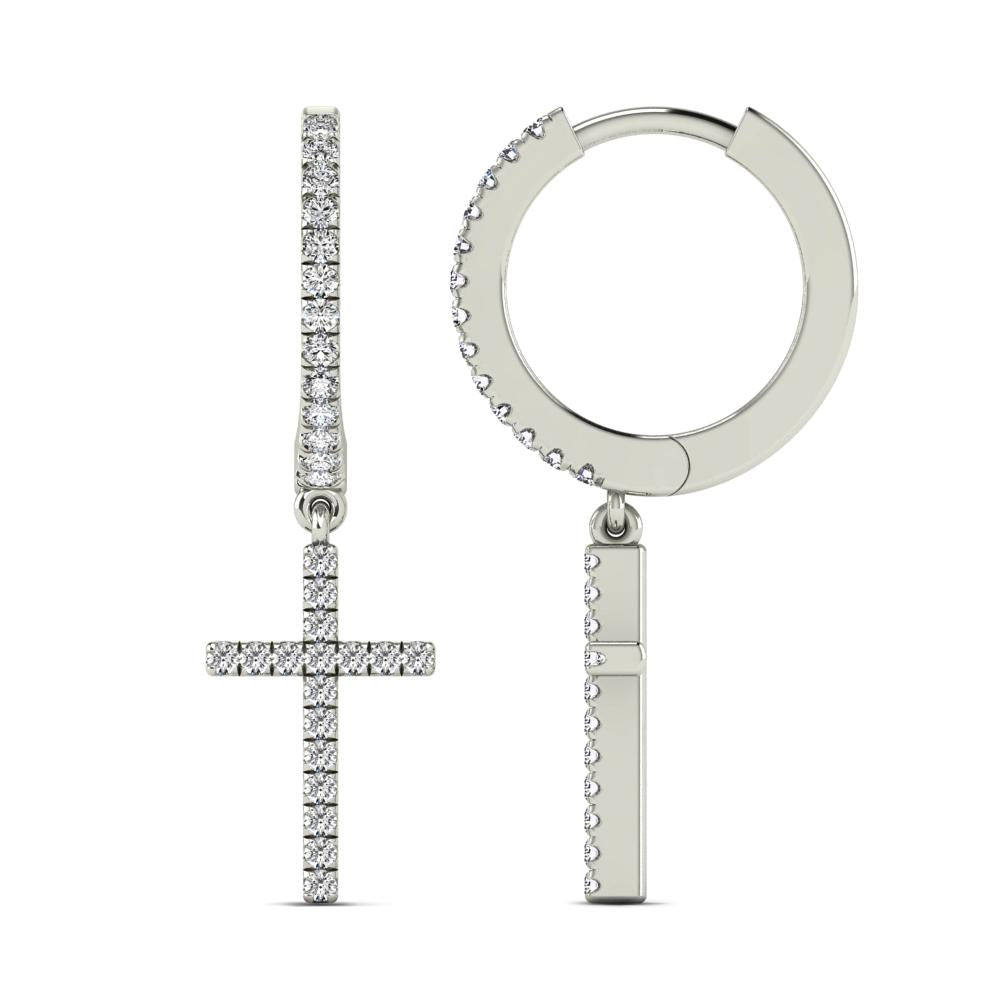 14K Solid Gold 0.24ctw Diamond Cross Drop Earrings