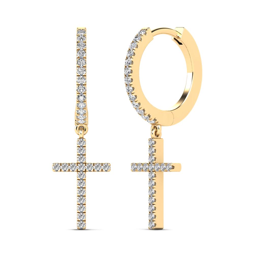 14K Solid Gold 0.24ctw Diamond Cross Drop Earrings