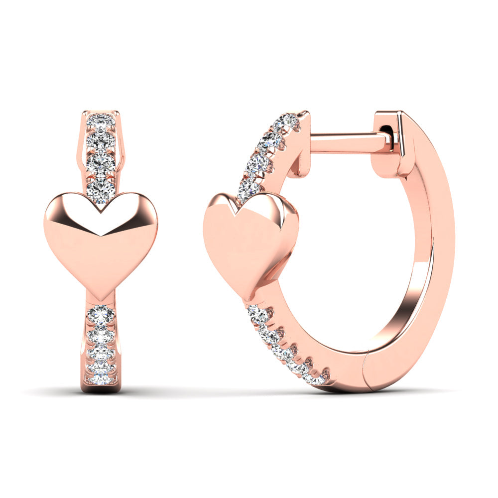 14K Solid Gold 0.09ctw Diamond Heart Hoop Earrings