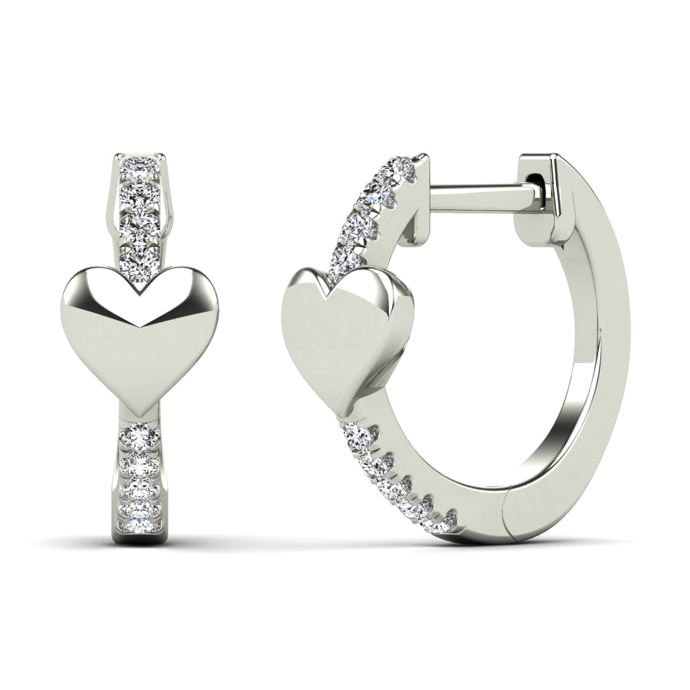14K Solid Gold 0.09ctw Diamond Heart Hoop Earrings