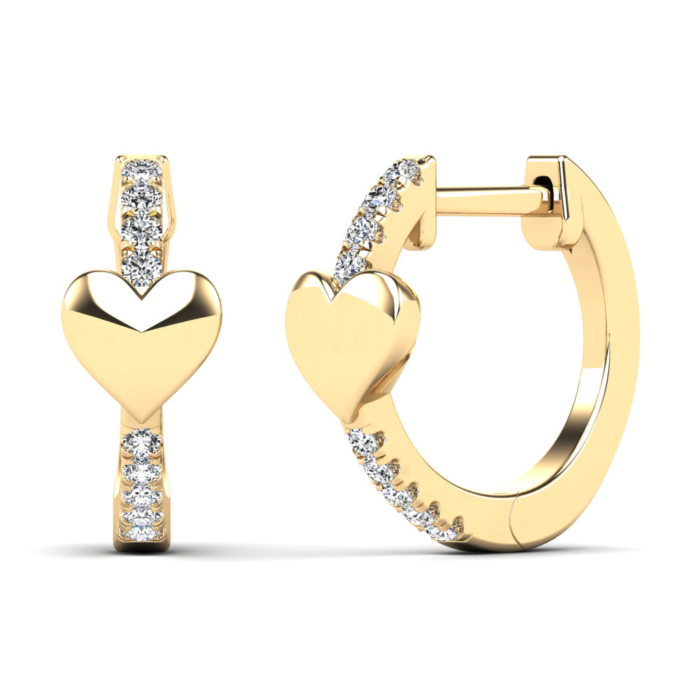 14K Solid Gold 0.09ctw Diamond Heart Hoop Earrings