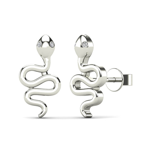 14K Solid Gold  0.01ctw Diamond Snake Snake Stud Earrings
