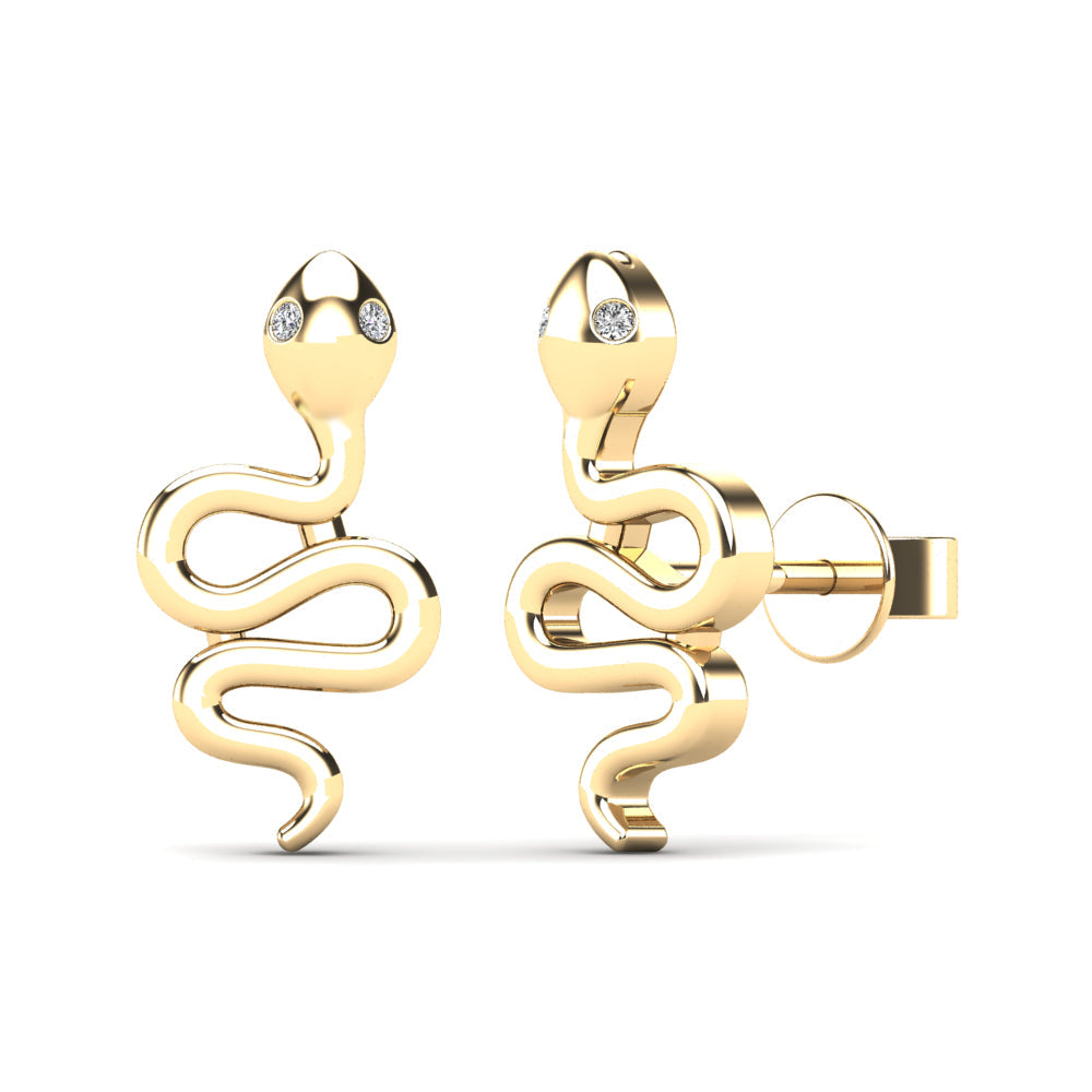 14K Solid Gold  0.01ctw Diamond Snake Snake Stud Earrings