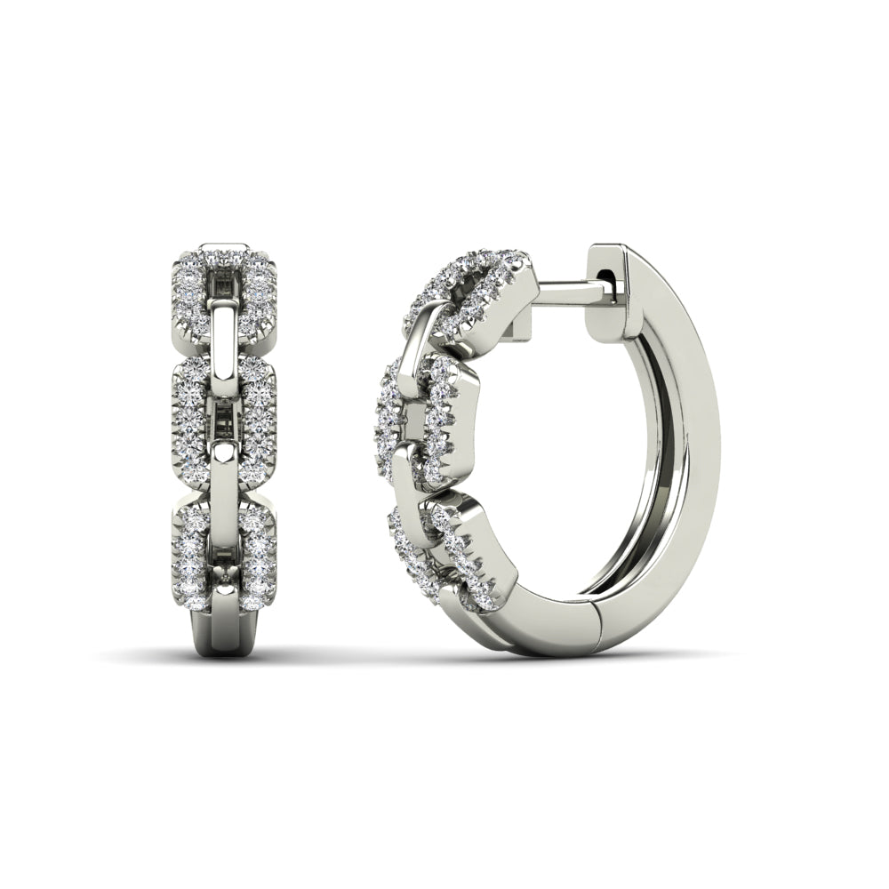 14K Solid Gold 0.17ctw Diamond Hoop Earrings