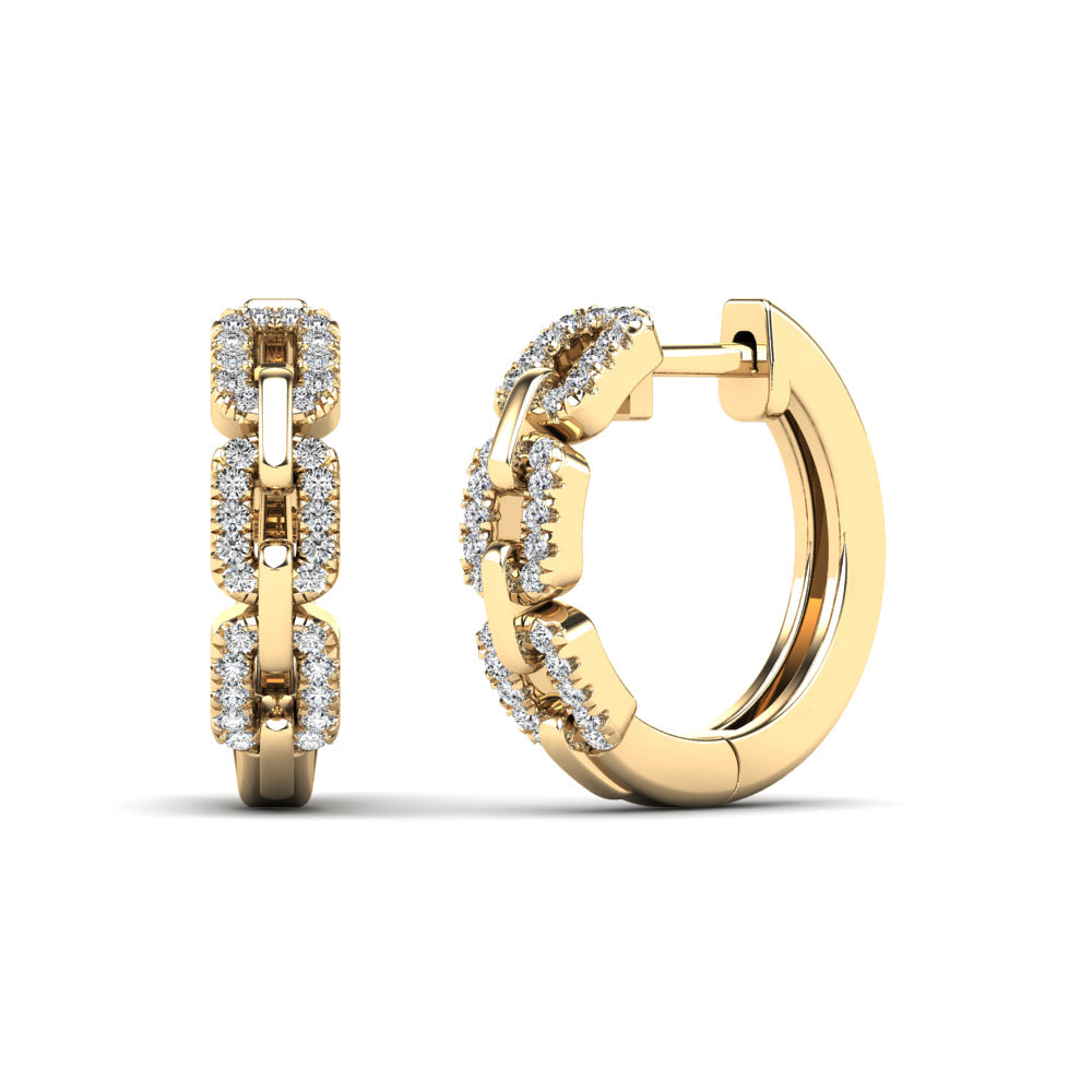 14K Solid Gold 0.17ctw Diamond Hoop Earrings