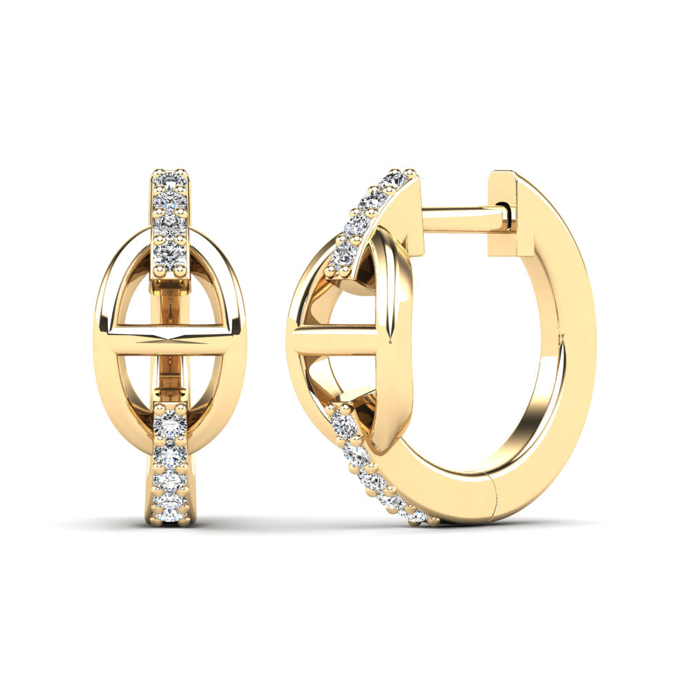 14K Solid Gold 0.11ctw Diamond Hoop Earrings