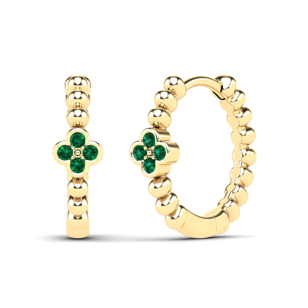 14K Solid Gold  0.09ctw Diamond Hoop Earrings