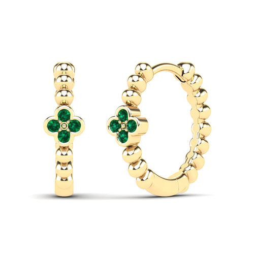 14K Solid Gold  0.09ctw Diamond Hoop Earrings