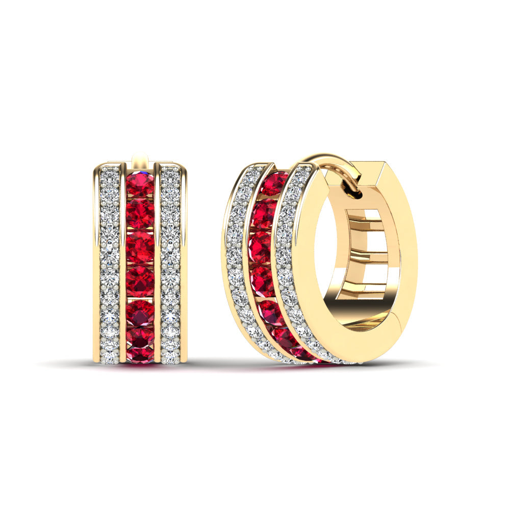 14K Solid Gold  0.76ctw Diamond Hoop Earrings