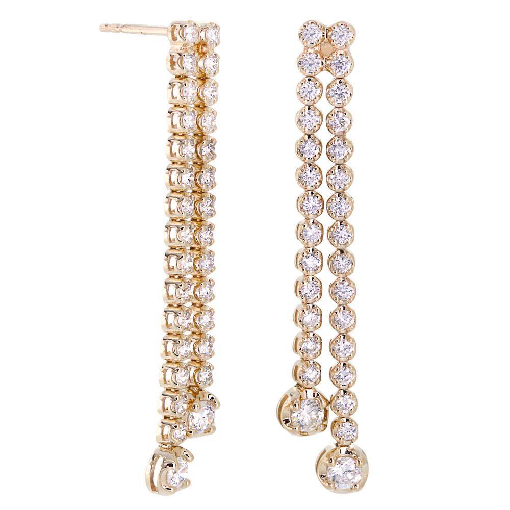 14K Solid Gold 1.65ctw Diamond Round Brilliant Drop Tassel Layered Dangle Stud Earrings