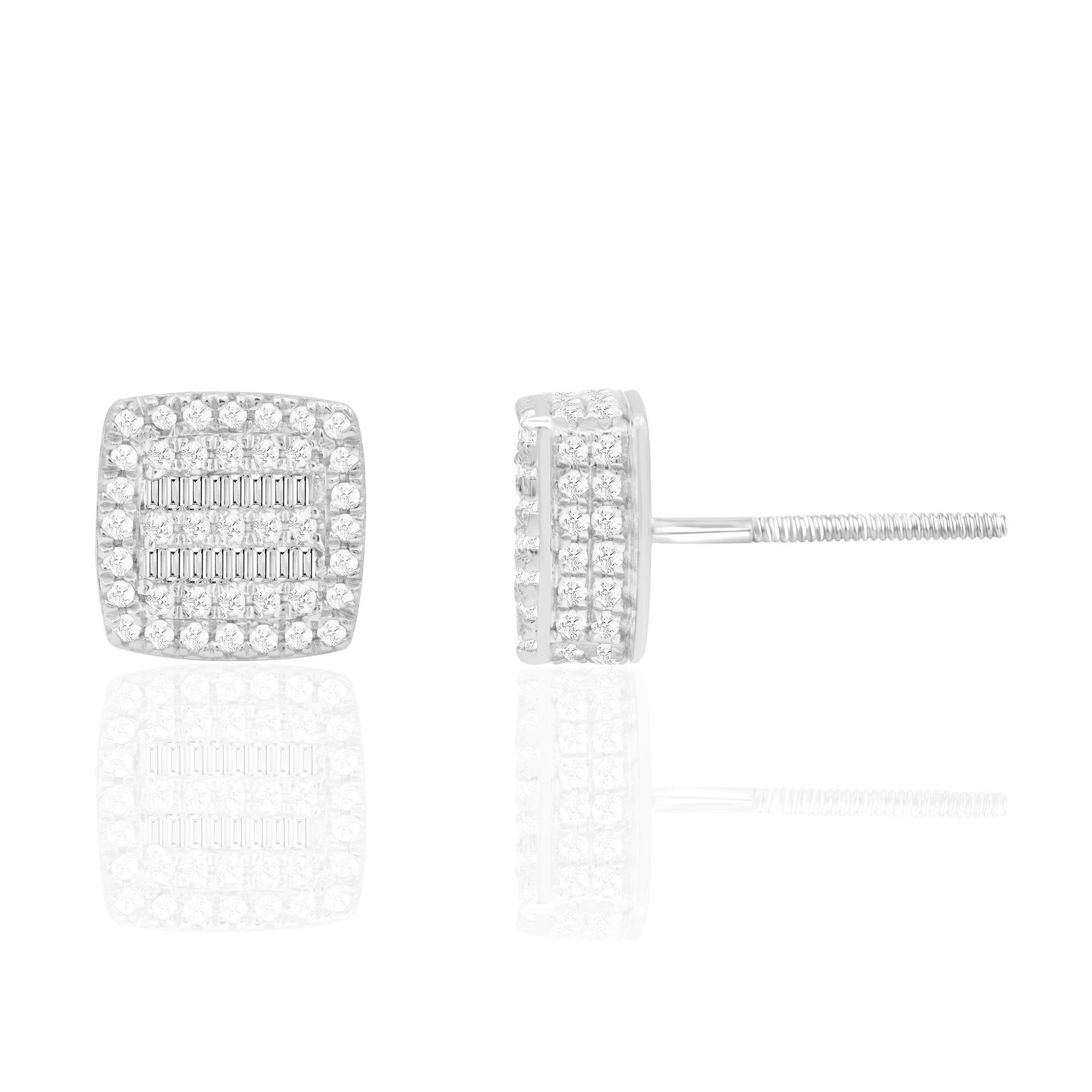 10K Solid Gold 0.30ctw Baguette Diamond Stud Earrings
