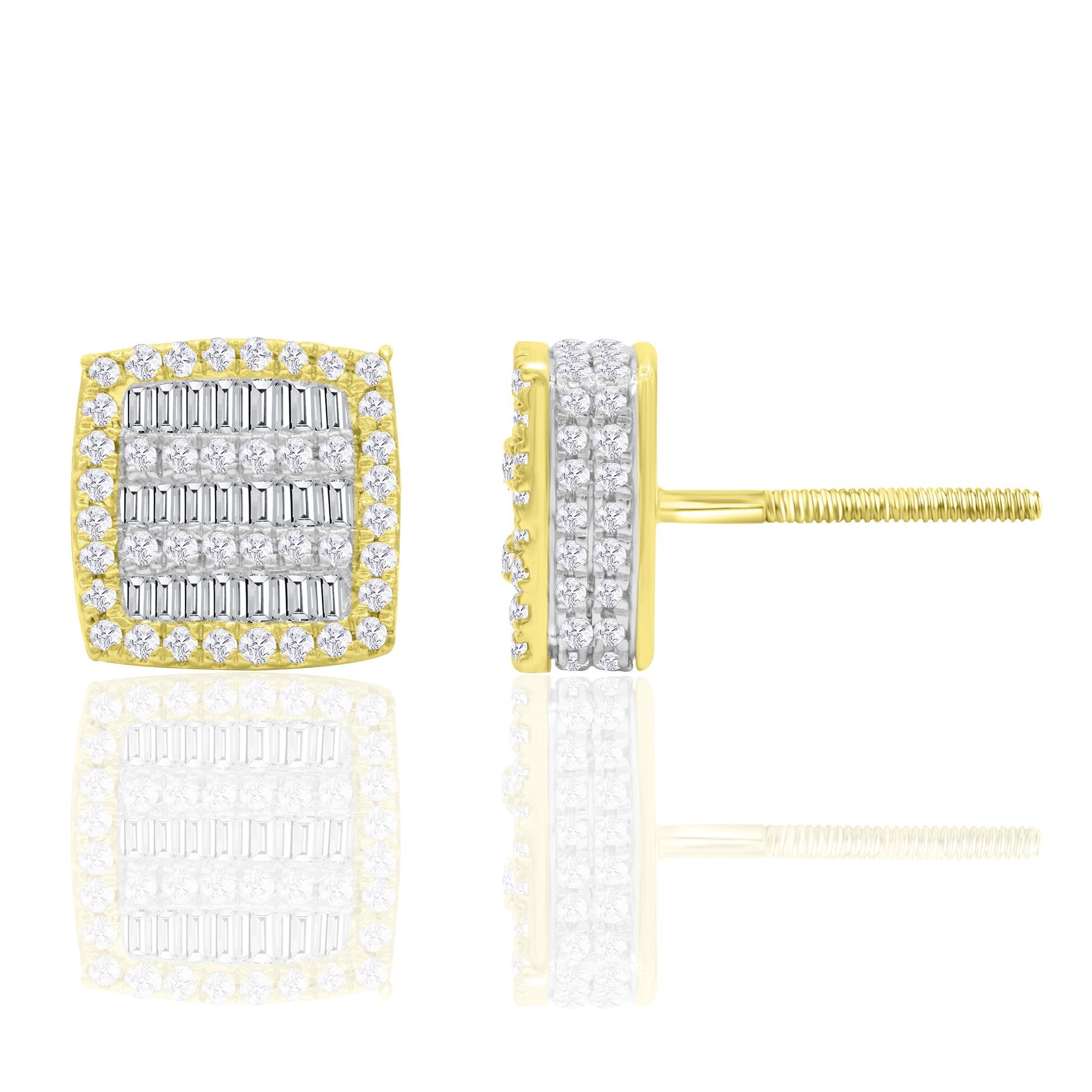 10K Solid Gold 0.39ctw Baguette Diamond Stud Earrings