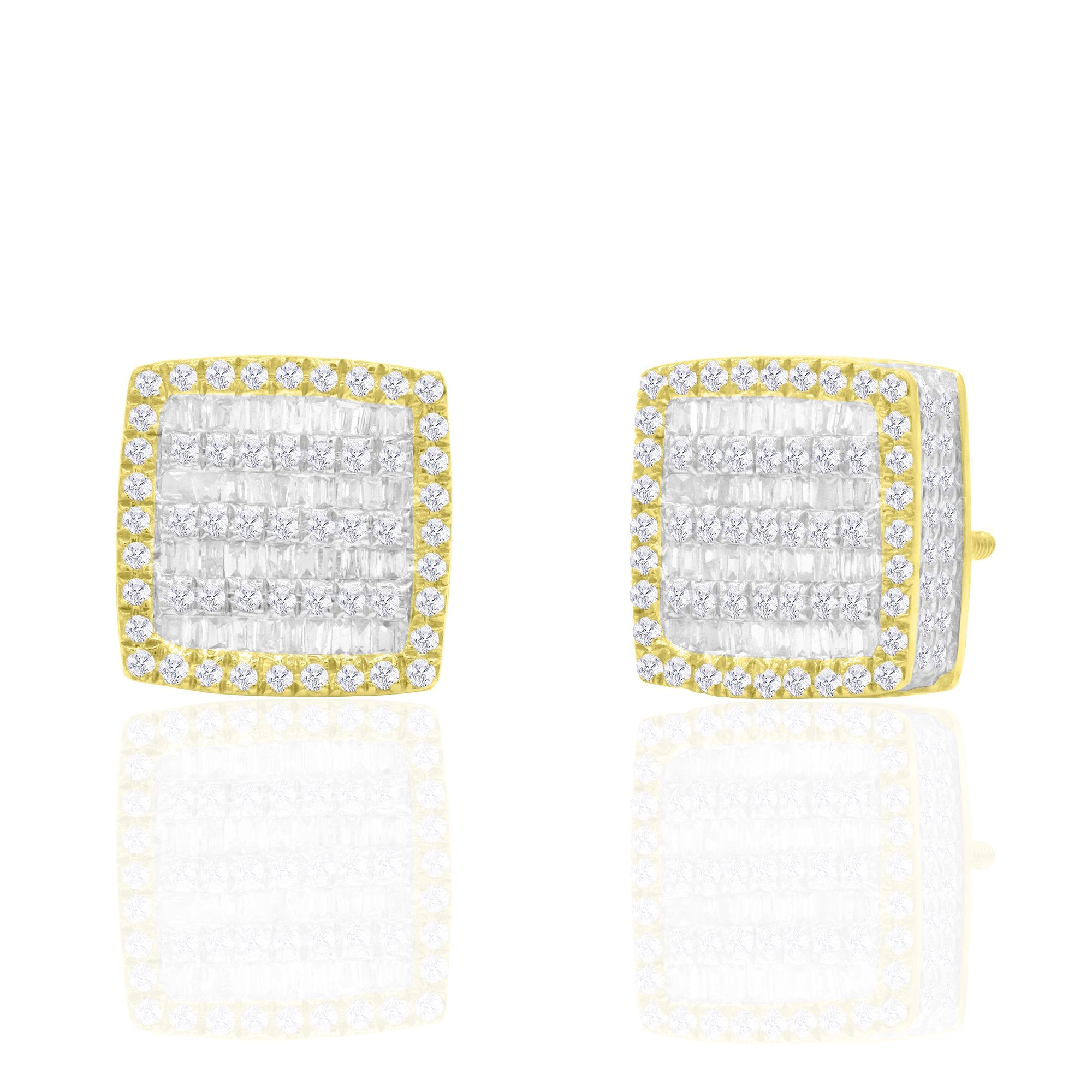 10K Solid Gold 0.54ctw Baguette Diamond Stud Earrings