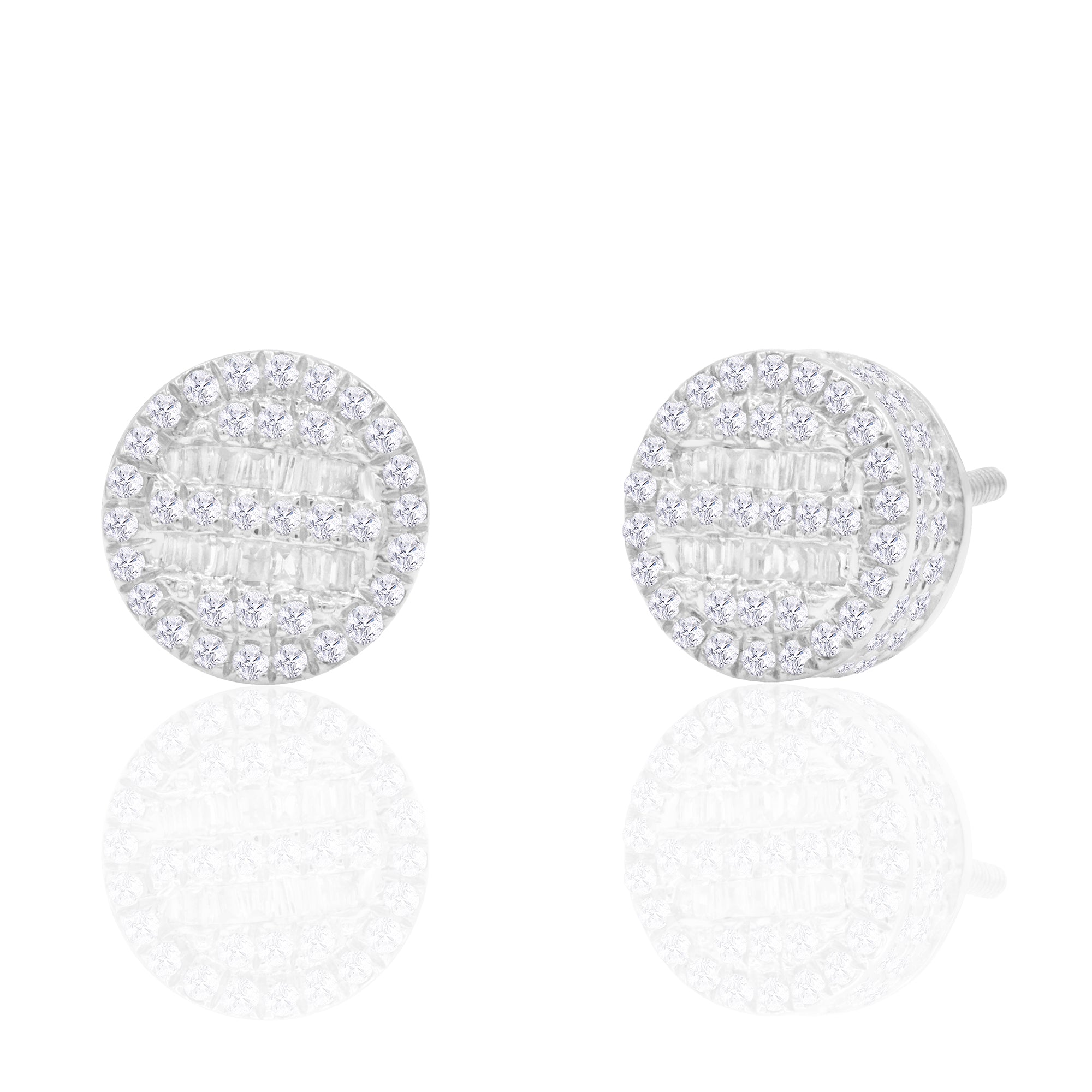 10K Solid Gold 0.26ctw Baguette & Round Brilliant Diamond Stud Earrings
