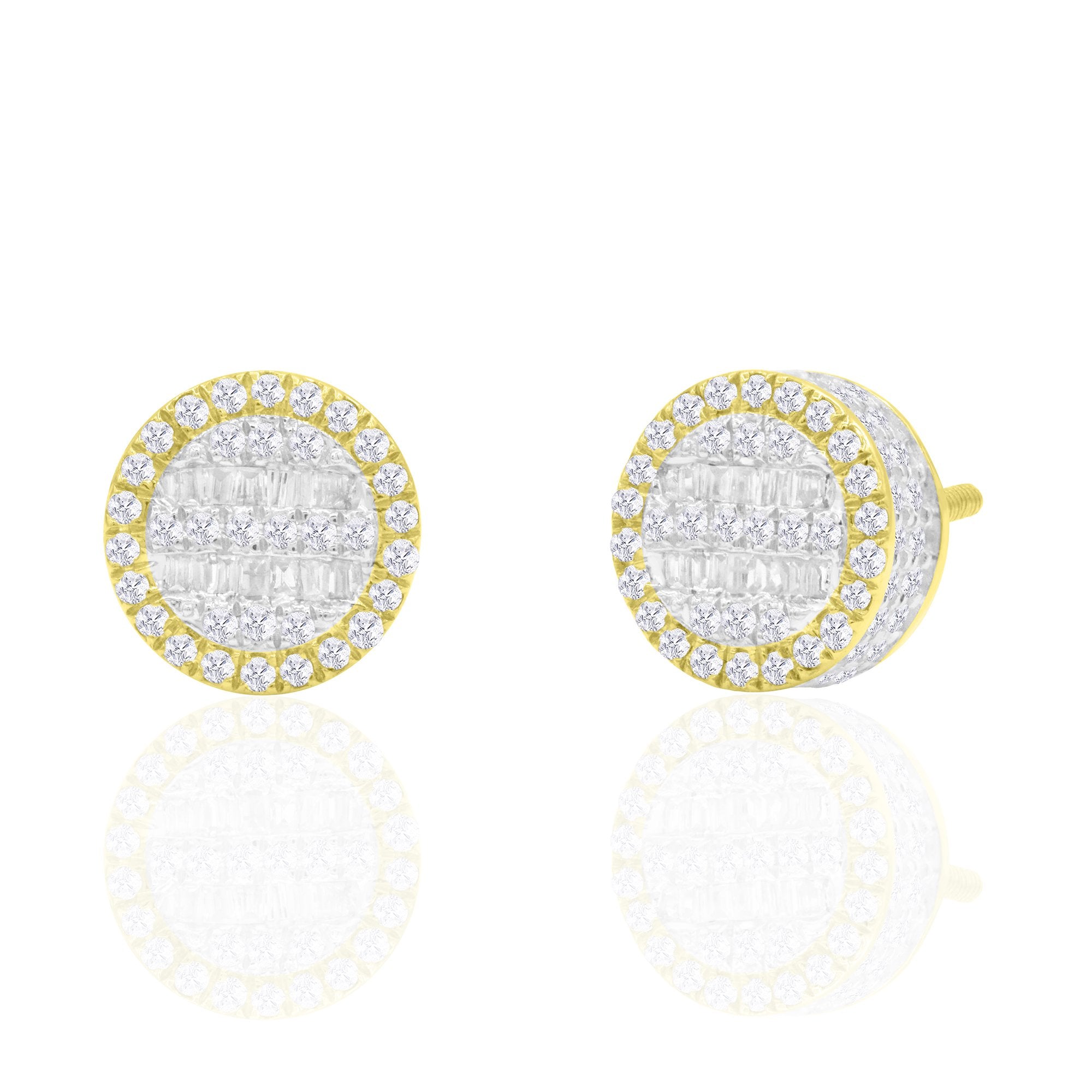 14K Solid Gold 0.27ctw Baguette & Round Brilliant Diamond Stud Earrings