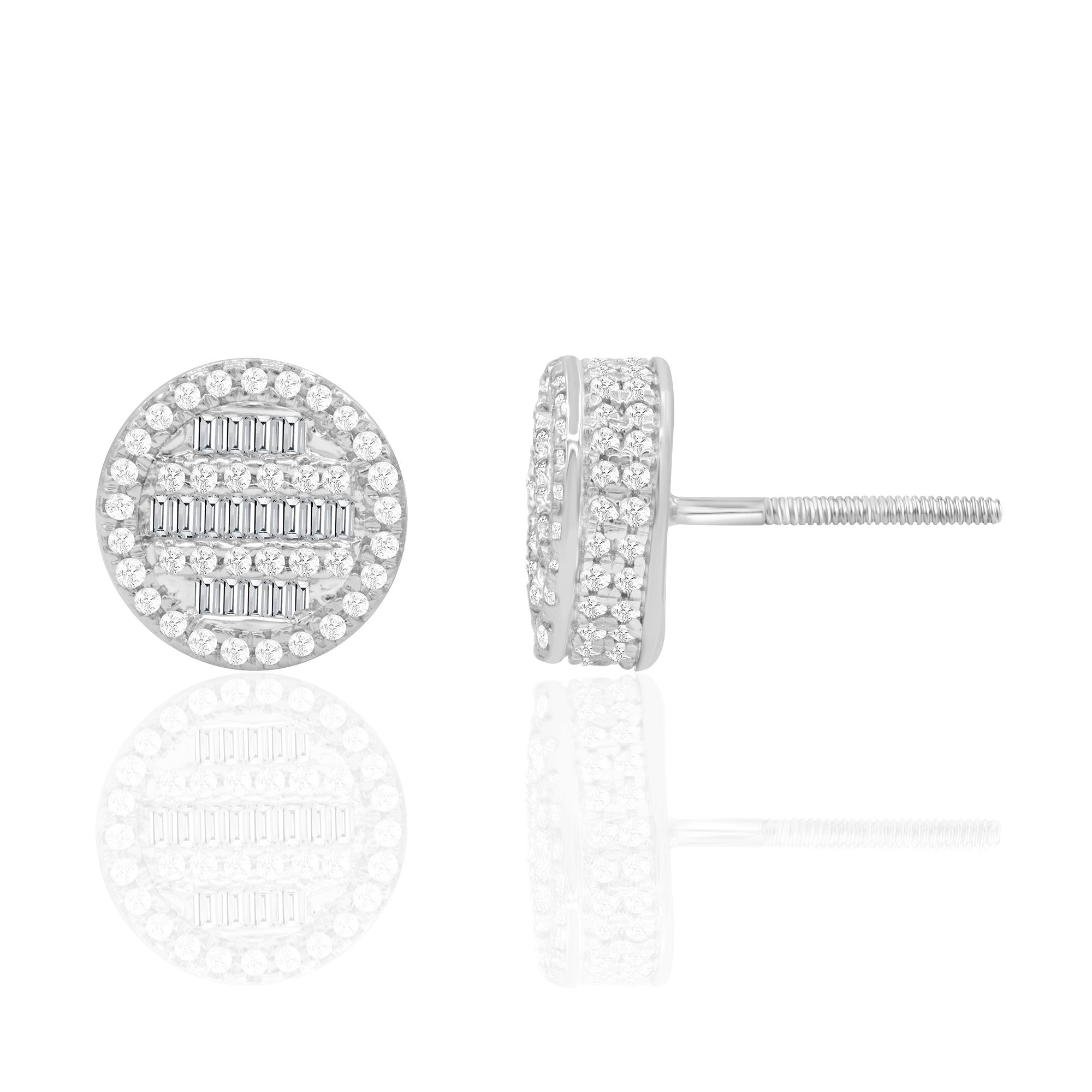 14K Solid Gold 0.33ctw Baguette & Round Brilliant Diamond Stud Earrings