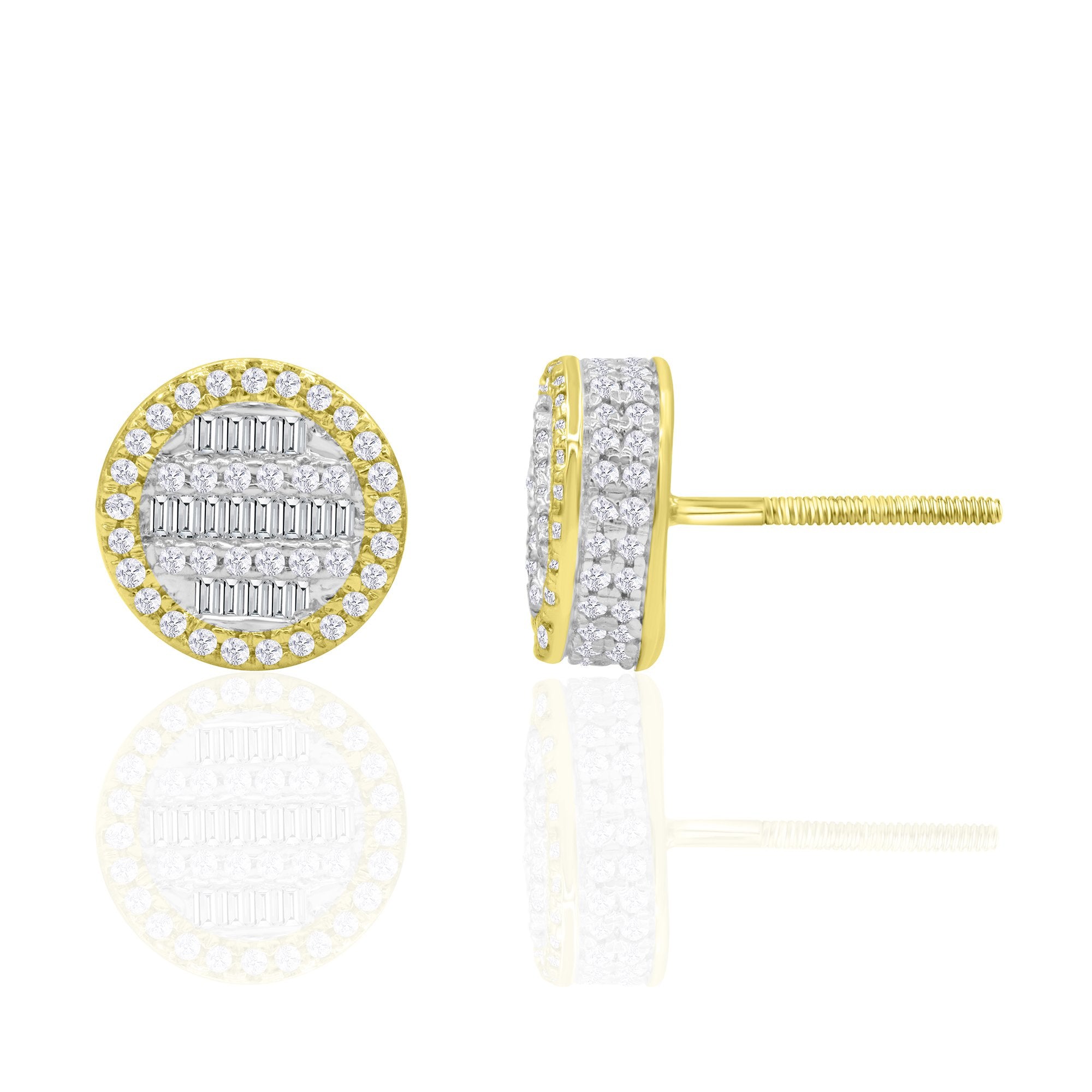 14K Solid Gold 0.33ctw Baguette & Round Brilliant Diamond Stud Earrings