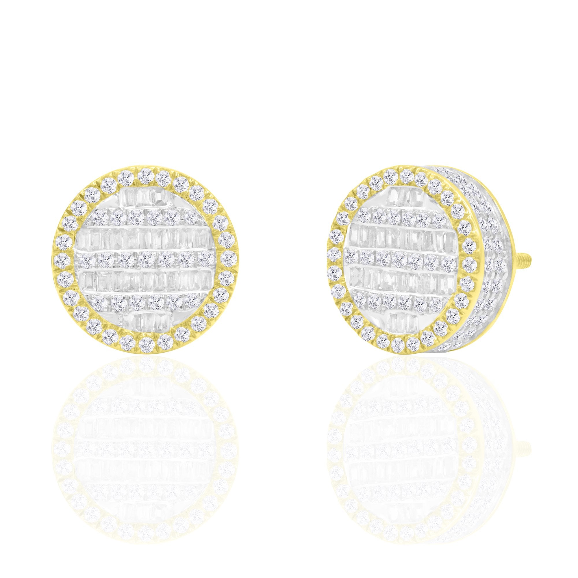14K Solid Gold 0.43ctw Baguette & Round Brilliant Diamond Stud Earrings
