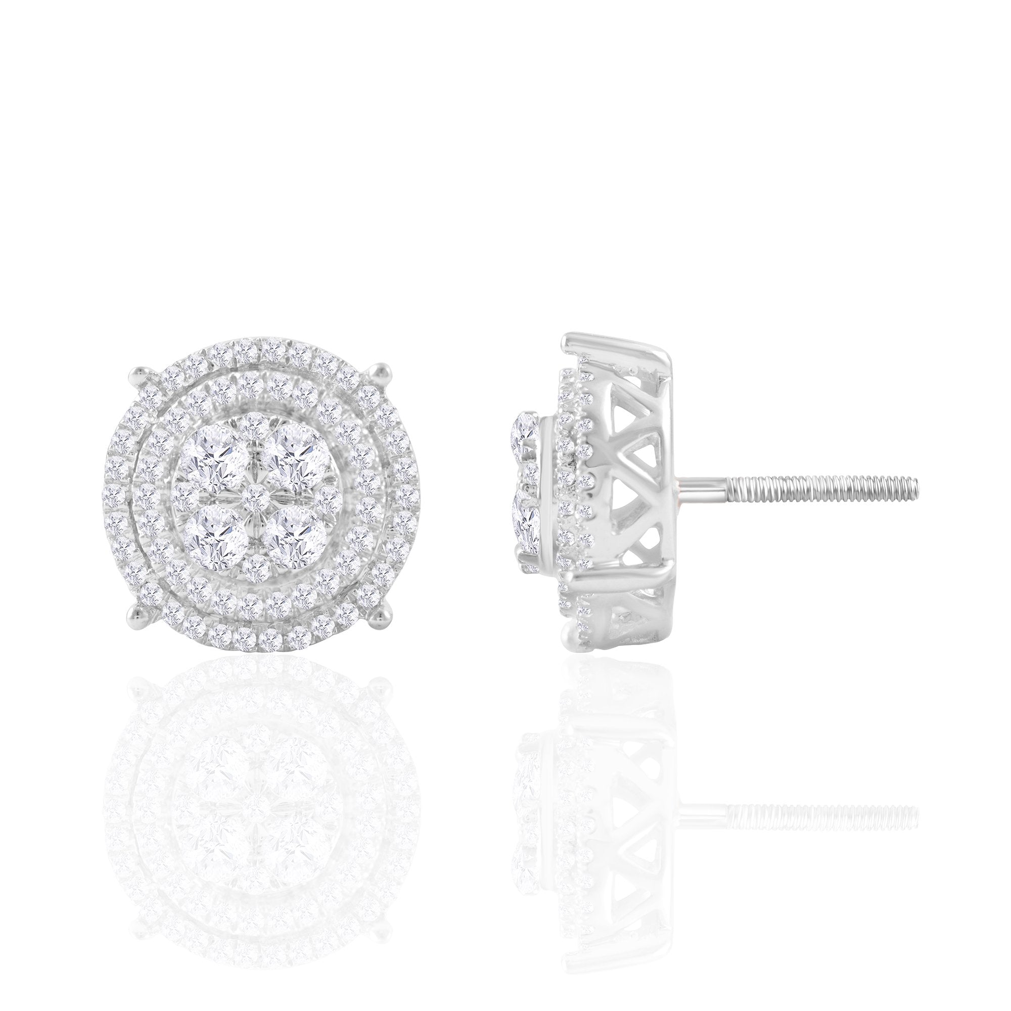 14K Solid Gold 0.50ctw Baguette & Round Brilliant Diamond Stud Earrings