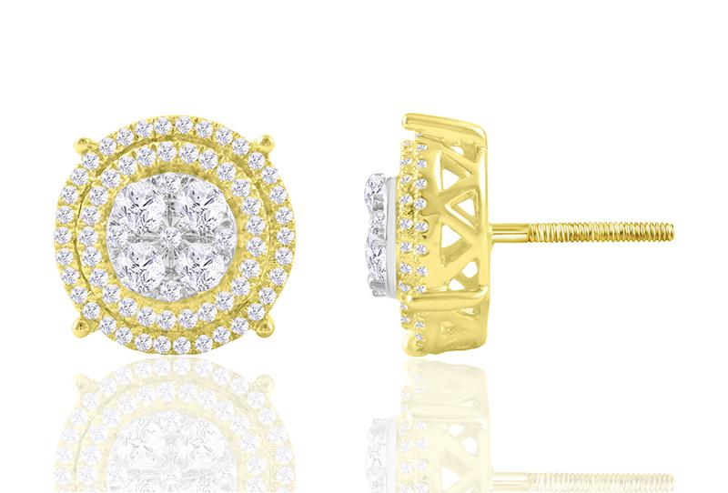 14K Solid Gold 0.50ctw Baguette & Round Brilliant Diamond Stud Earrings