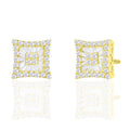 14K Solid Gold 0.42ctw Baguette & Round Brilliant Diamond Kite Halo Stud Earrings