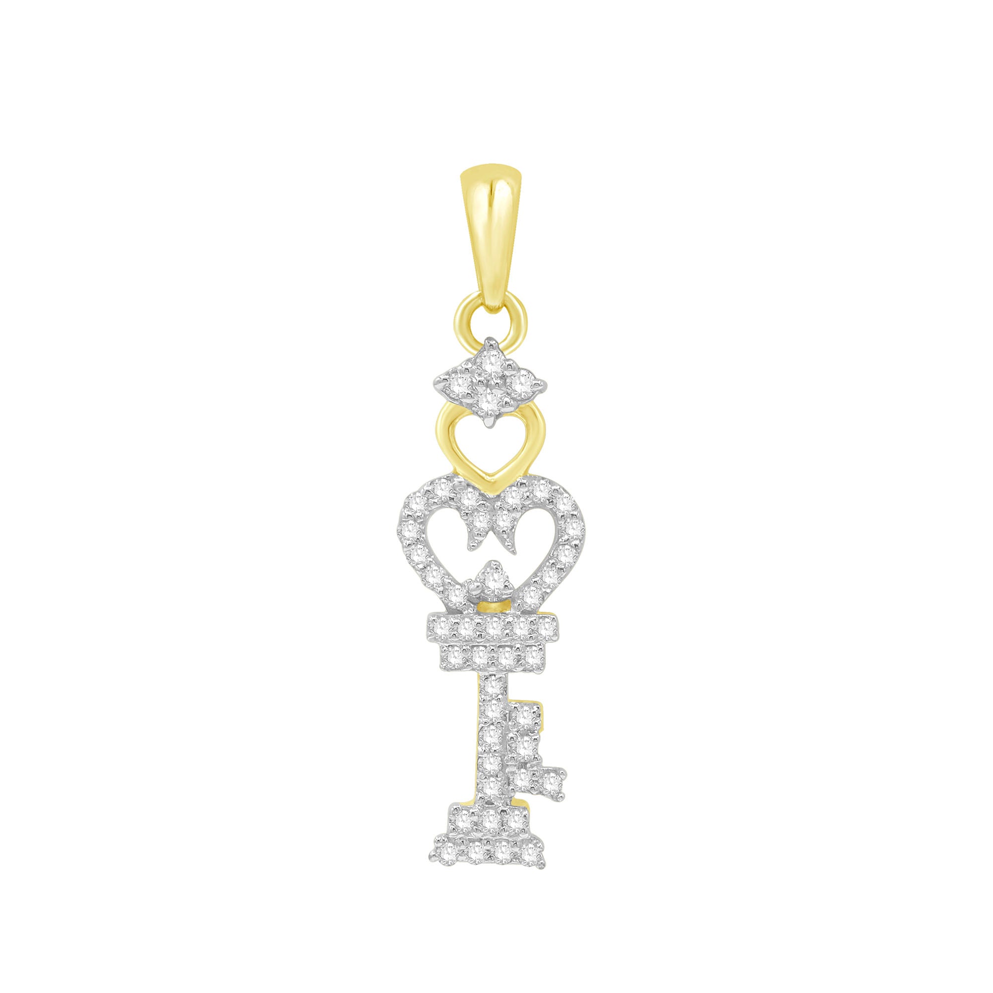 14K Solid Gold 0.16ctw Diamond Key Pendants