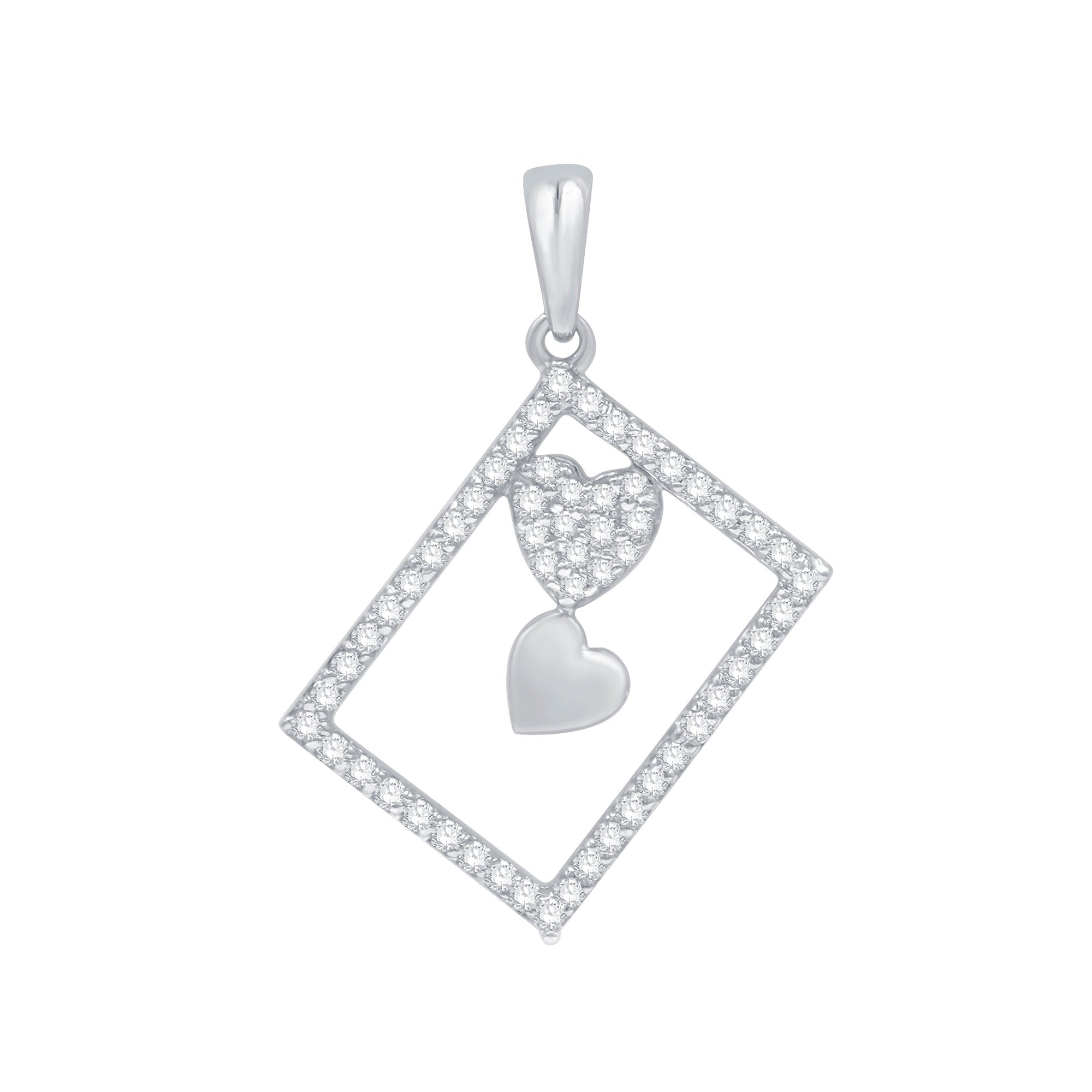 14K Solid Gold 0.21ctw Diamond Heart in the Square Pendants