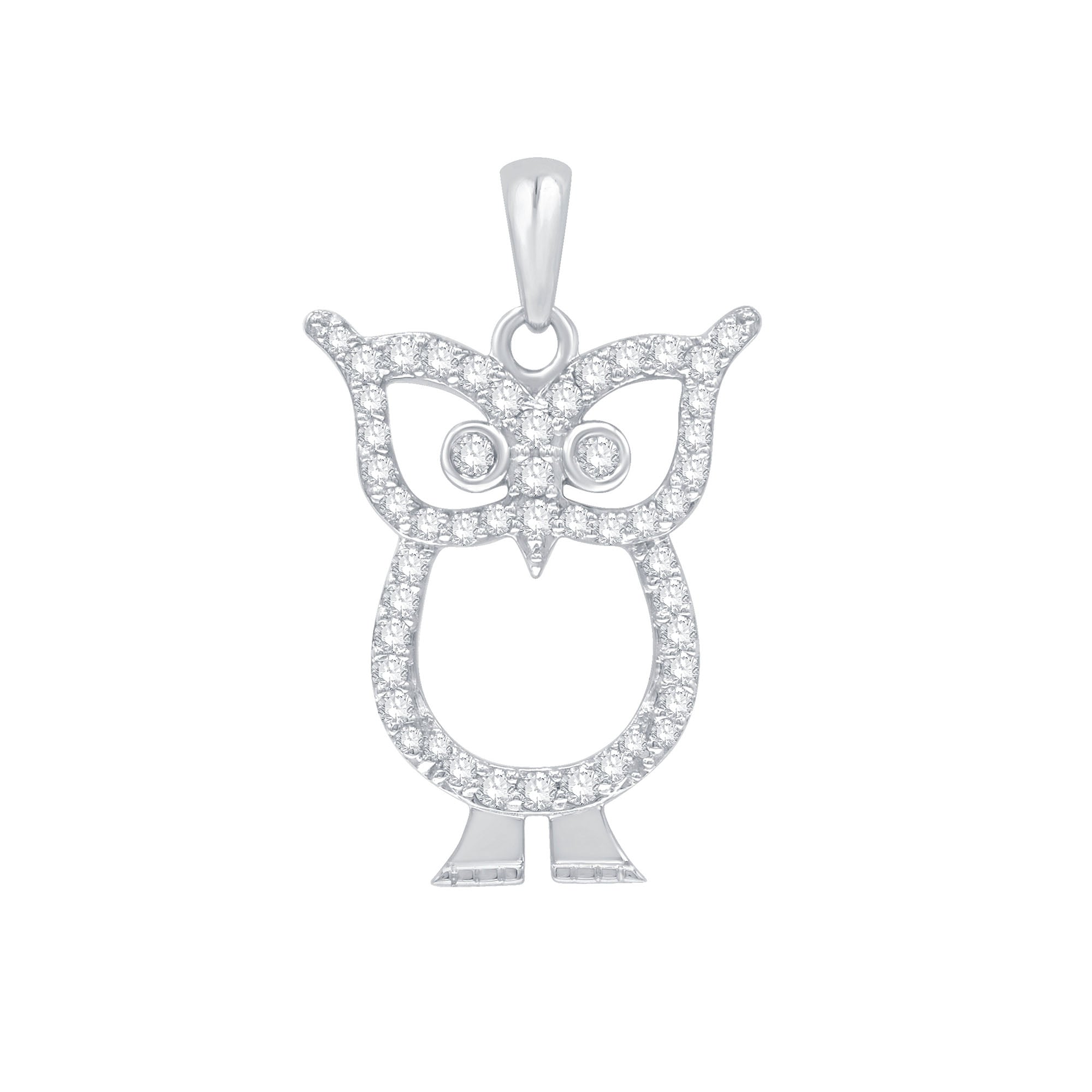 14K Solid Gold 0.30ctw Diamond Owl Pendants