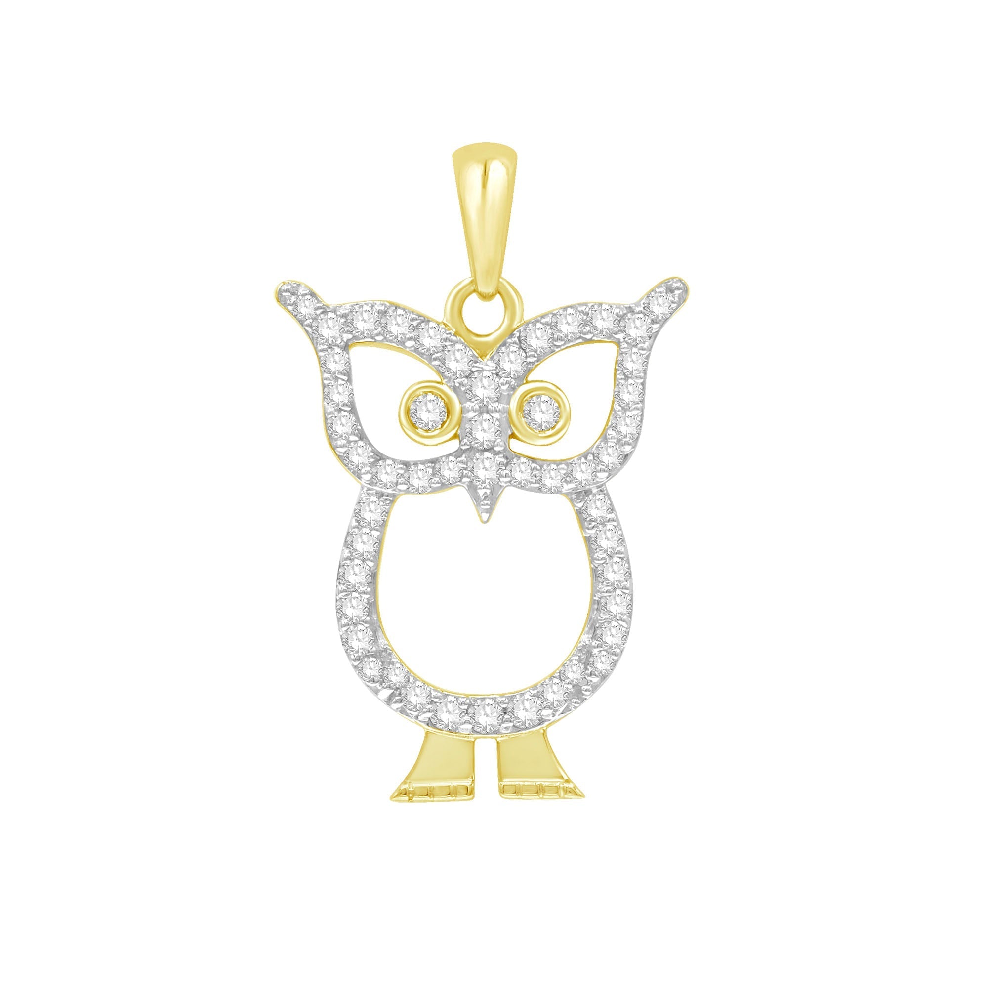 14K Solid Gold 0.30ctw Diamond Owl Pendants
