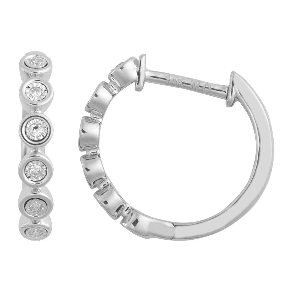 14K Solid Gold 0.04ctw Diamond Hoop Earrings
