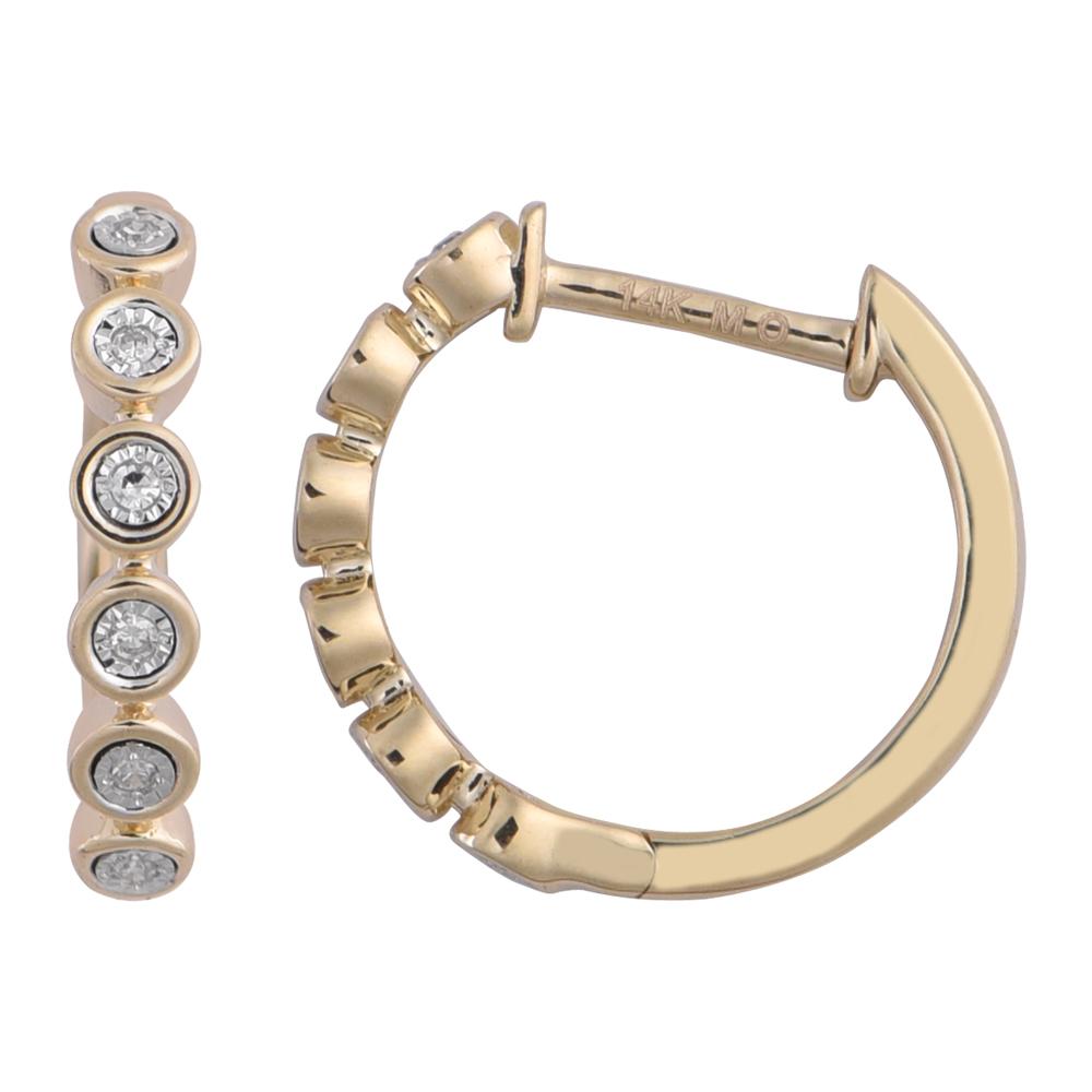 14K Solid Gold 0.04ctw Diamond Hoop Earrings