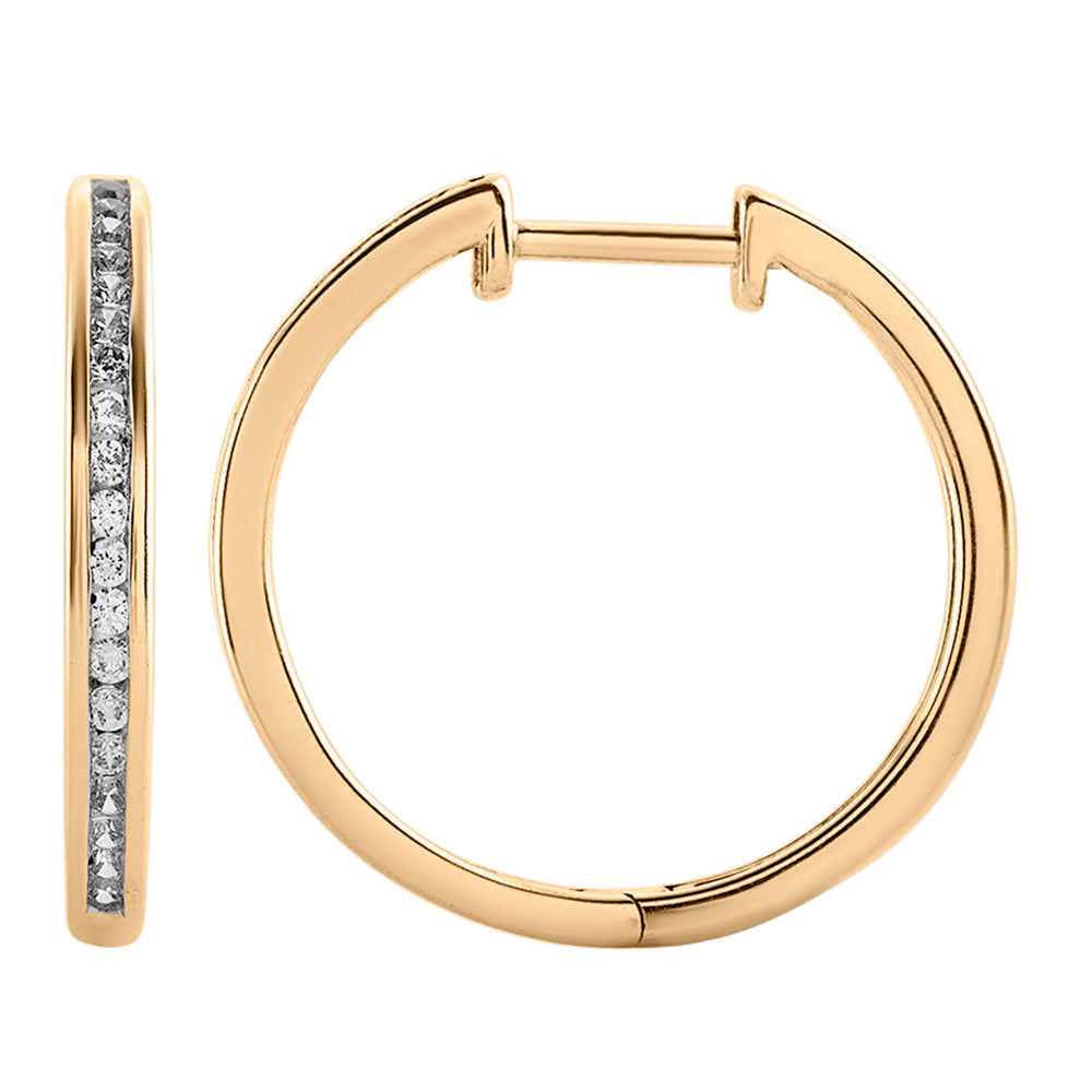 14K Solid Gold  0.28ctw Diamond Hoop Earrings