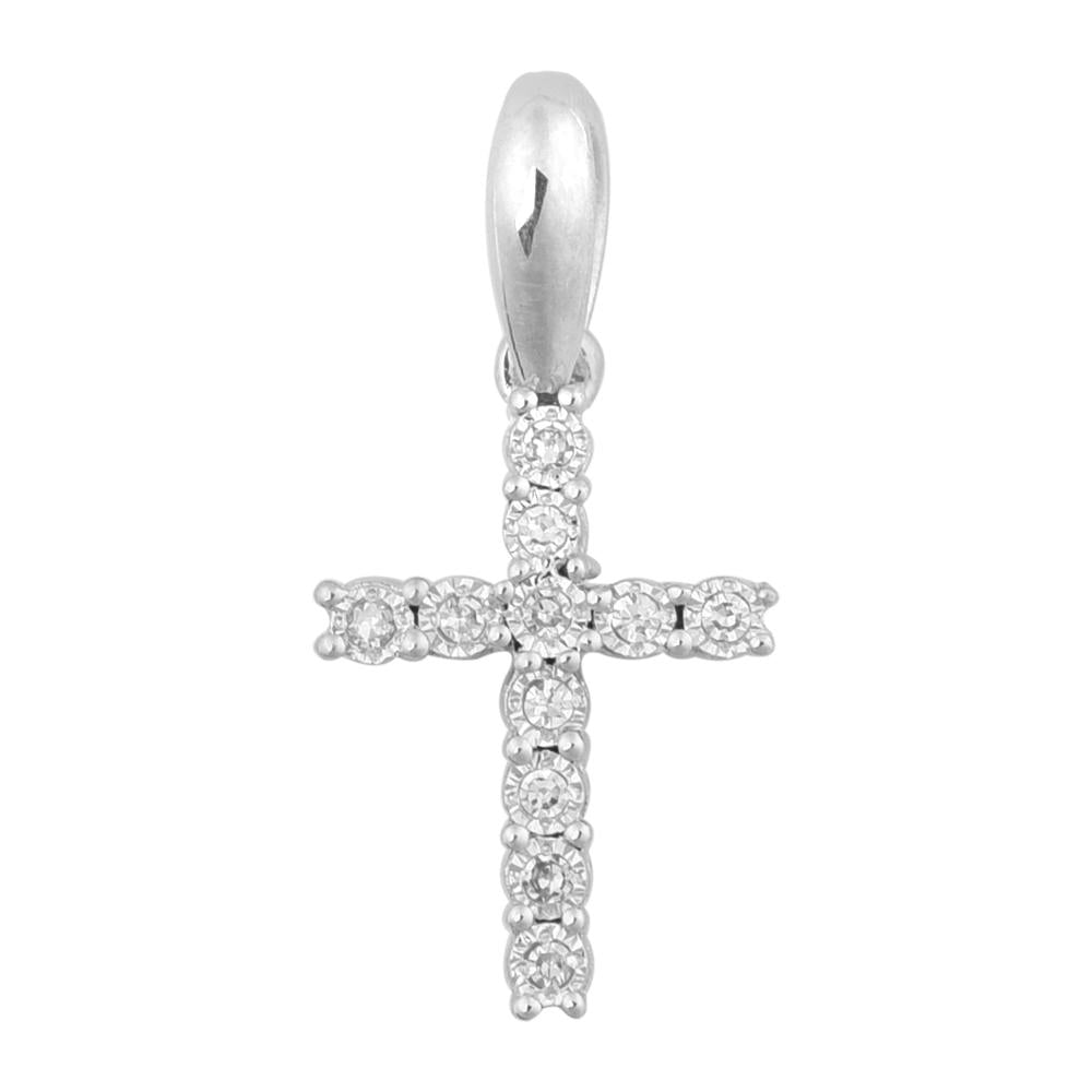 14K Solid Gold 0.04ctw Diamond Cross Pendant